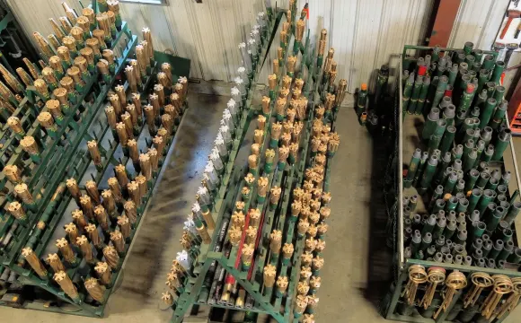 Oilfield rental equipment racks in Dan's shop
